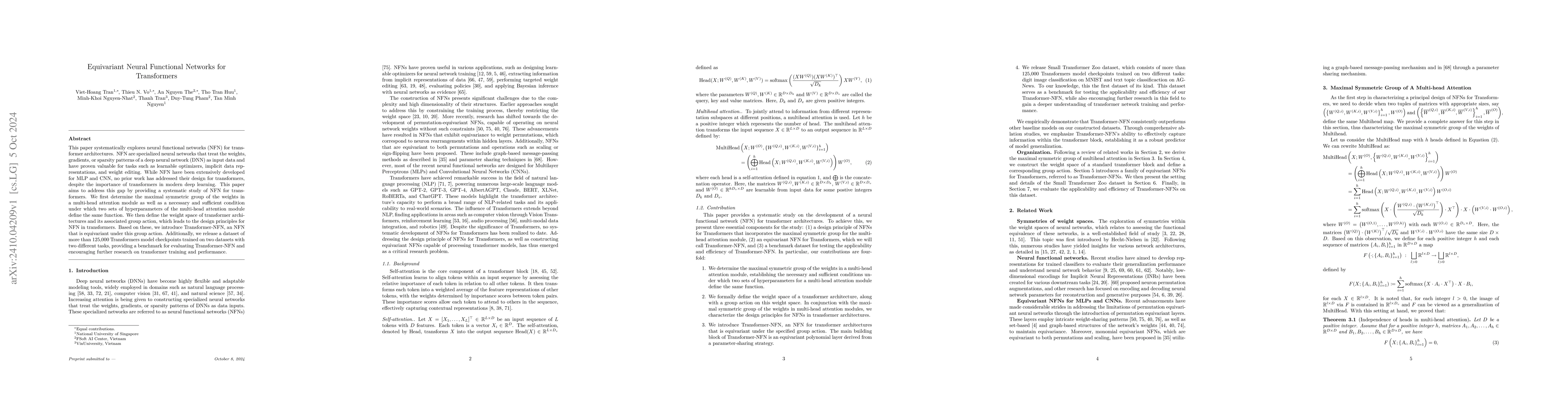 Thumbnail for Equivariant Neural Functional Networks for Transformers