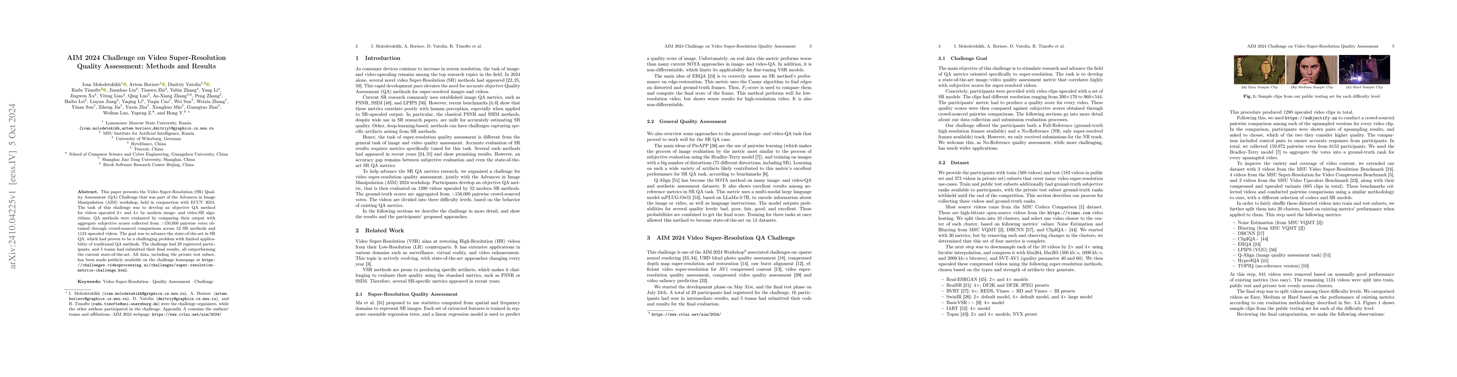 Thumbnail for AIM 2024 Challenge on Video Super-Resolution Quality Assessment: Methods
  and Results