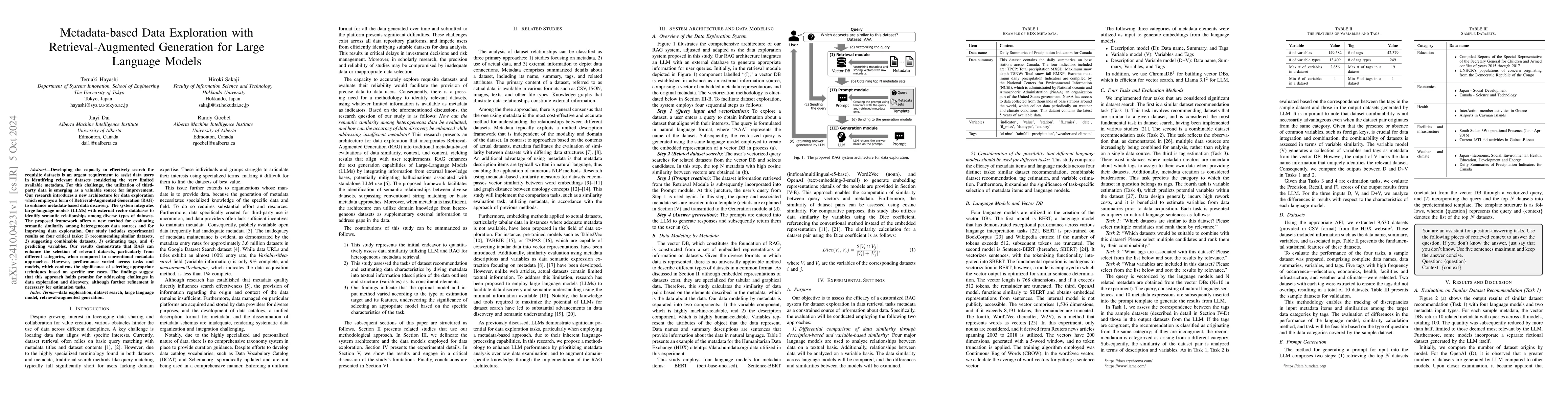 Thumbnail for Metadata-based Data Exploration with Retrieval-Augmented Generation for
  Large Language Models