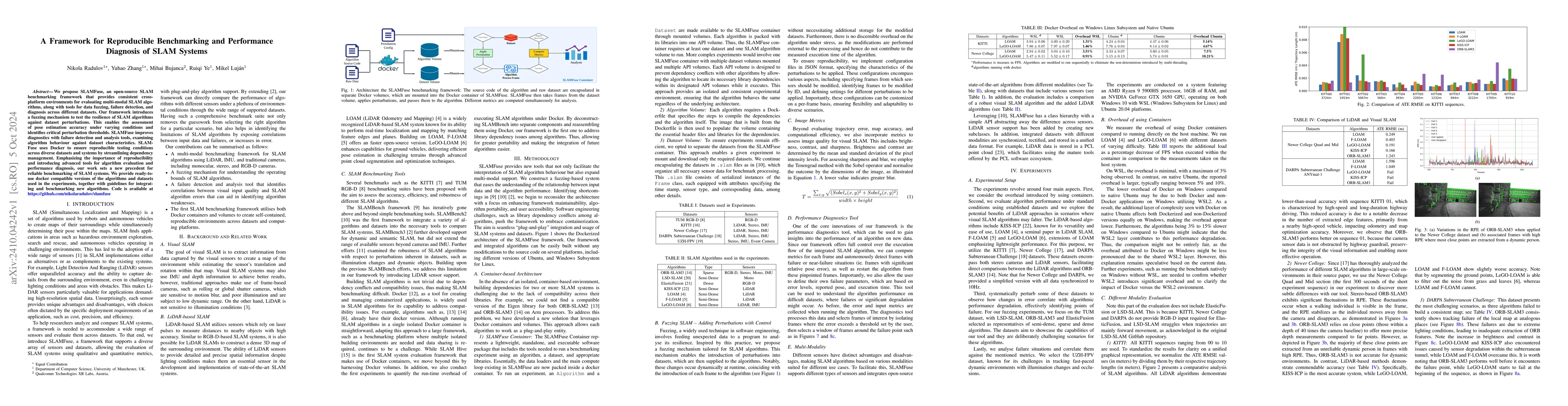 Thumbnail for A Framework for Reproducible Benchmarking and Performance Diagnosis of
  SLAM Systems