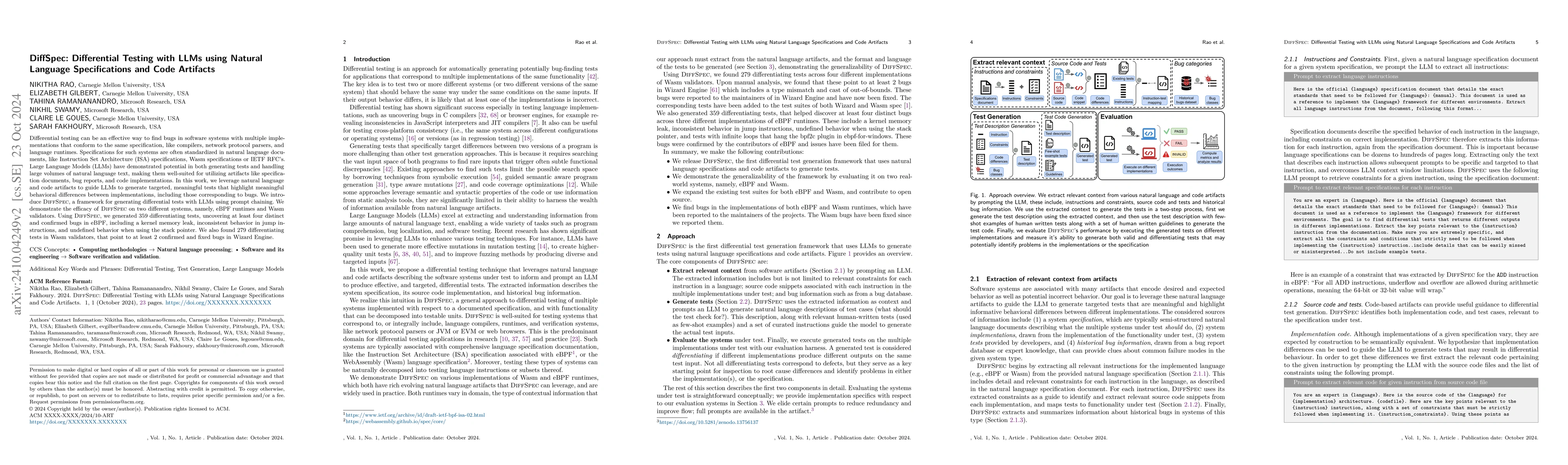 Thumbnail for DiffSpec: Differential Testing with LLMs using Natural Language
  Specifications and Code Artifacts