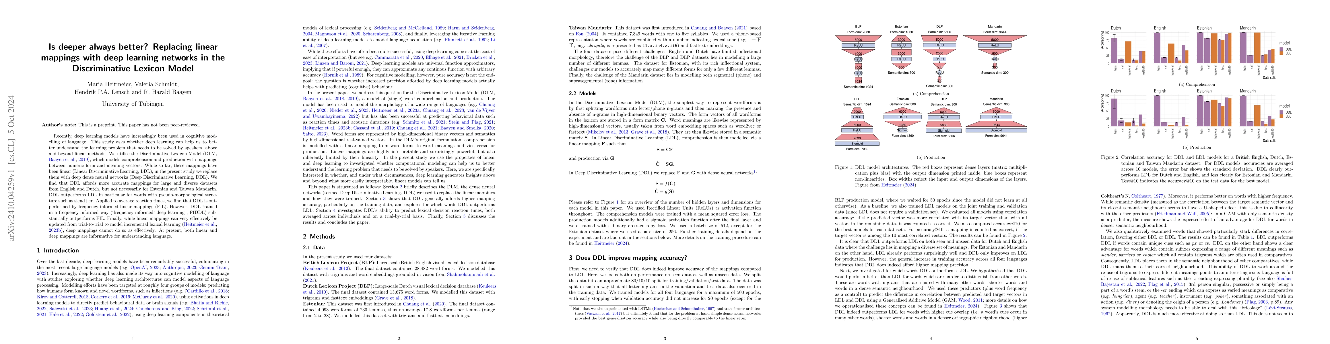 Thumbnail for Is deeper always better? Replacing linear mappings with deep learning
  networks in the Discriminative Lexicon Model