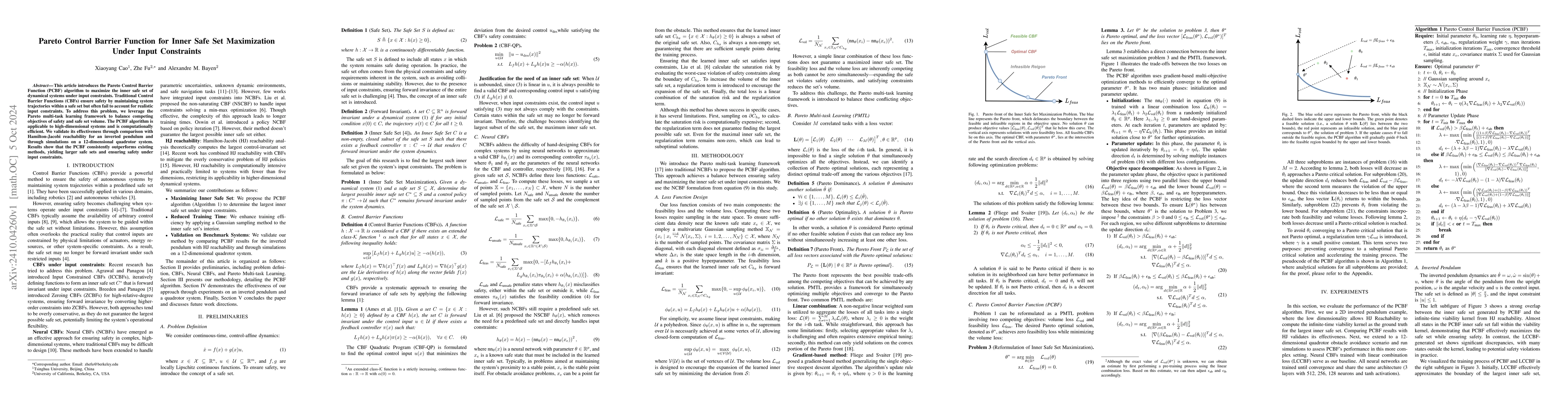 Thumbnail for Pareto Control Barrier Function for Inner Safe Set Maximization Under
  Input Constraints