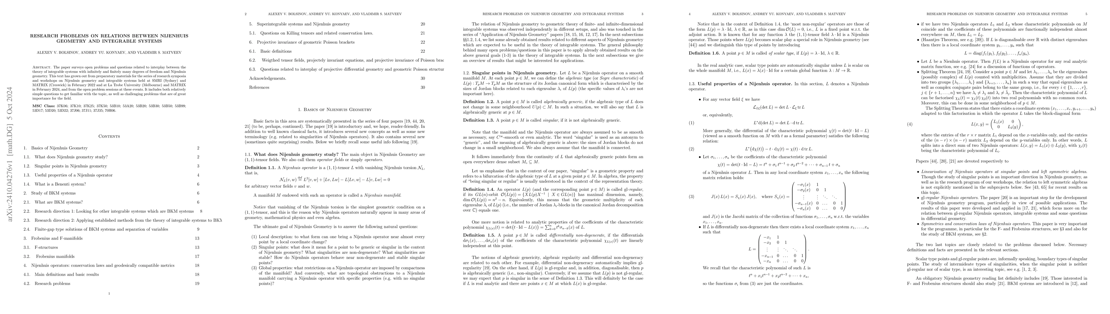 Thumbnail for Research problems on relations between Nijenhuis geometry and integrable
  systems
