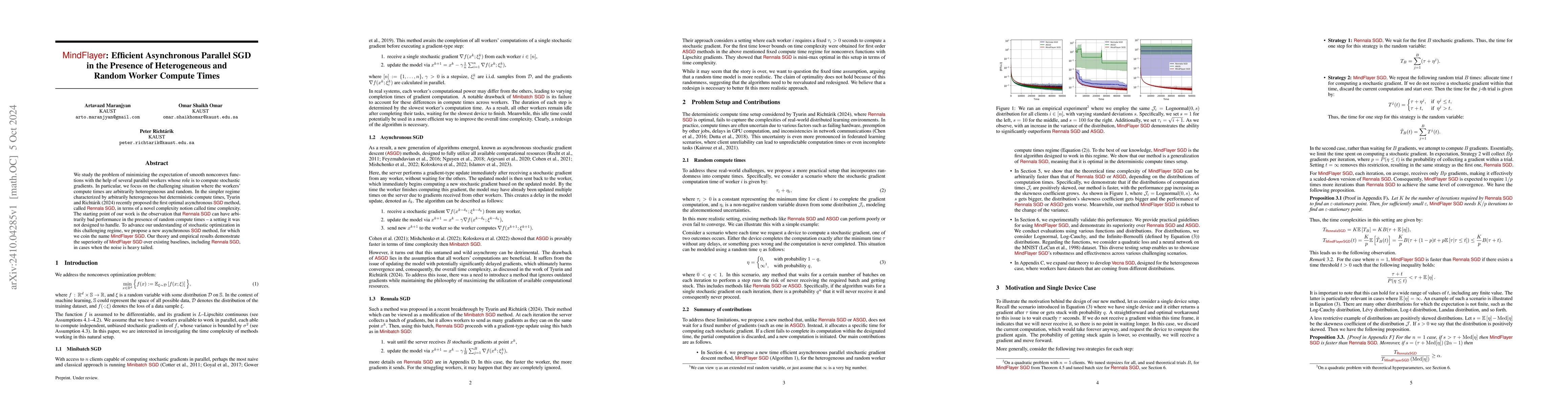 Thumbnail for MindFlayer: Efficient Asynchronous Parallel SGD in the Presence of
  Heterogeneous and Random Worker Compute Times