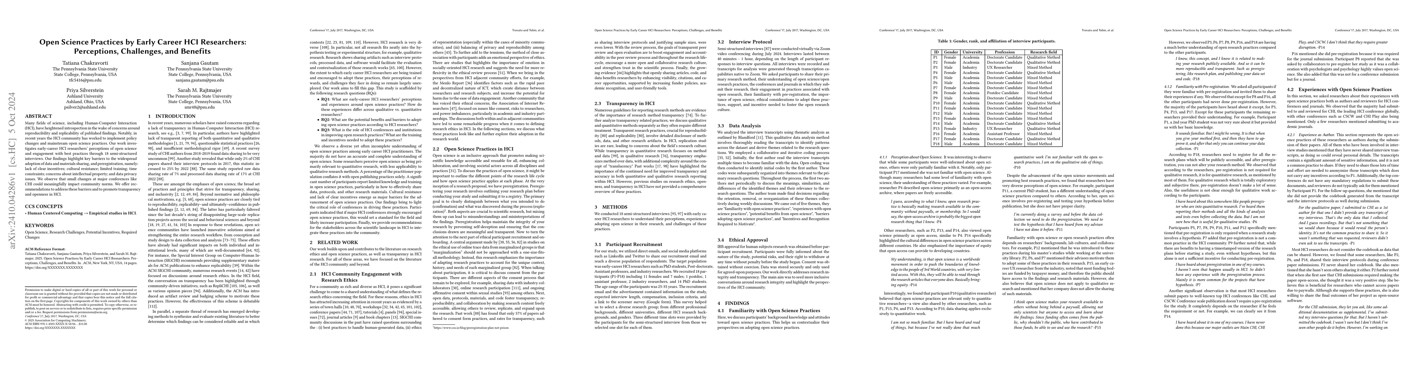 Thumbnail for Open Science Practices by Early Career HCI Researchers: Perceptions,
  Challenges, and Benefits