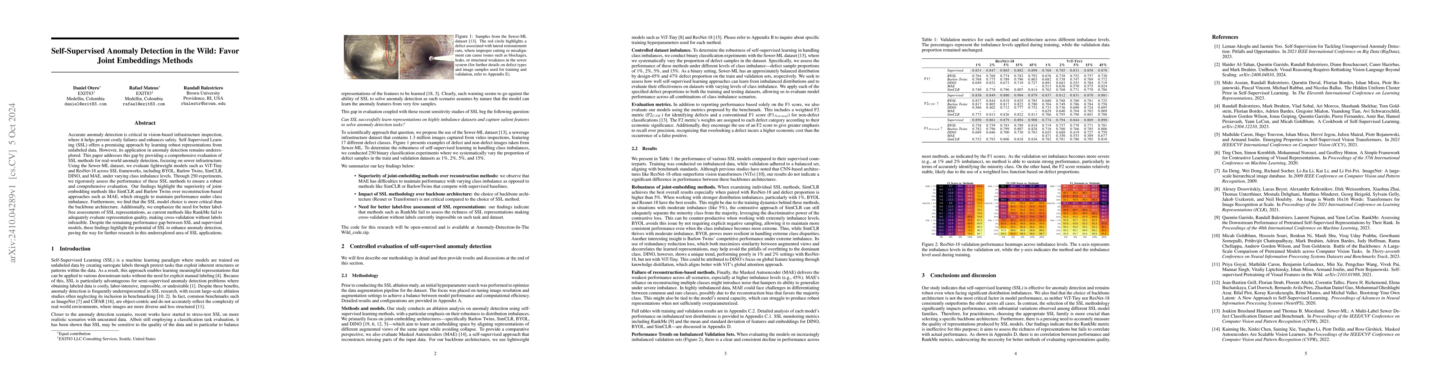 Thumbnail for Self-Supervised Anomaly Detection in the Wild: Favor Joint Embeddings
  Methods