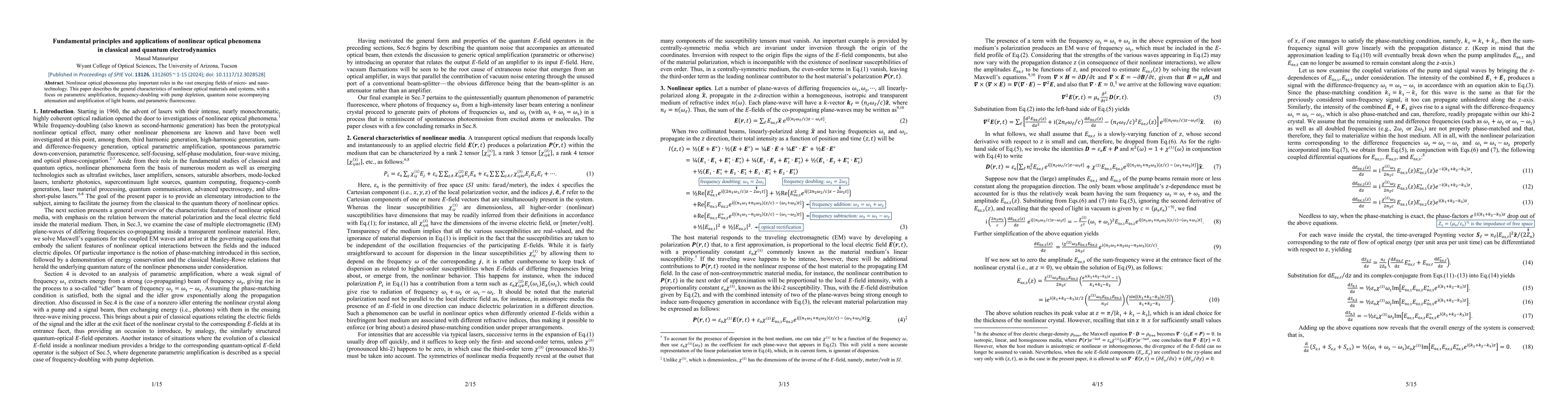 Thumbnail for Fundamental principles and applications of nonlinear optical phenomena
  in classical and quantum electrodynamics