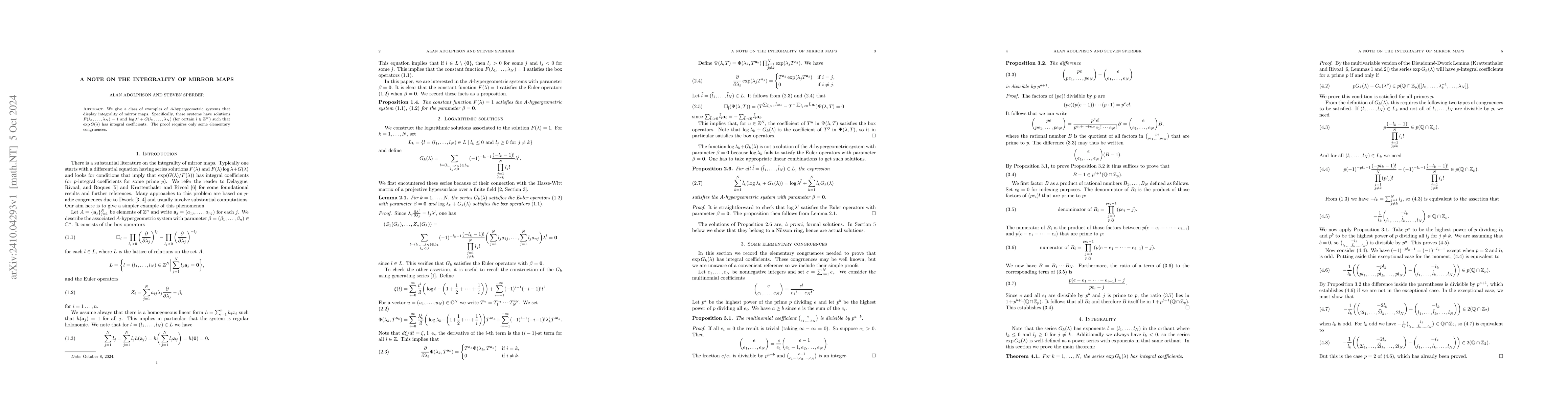 Thumbnail for A note on the integrality of mirror maps