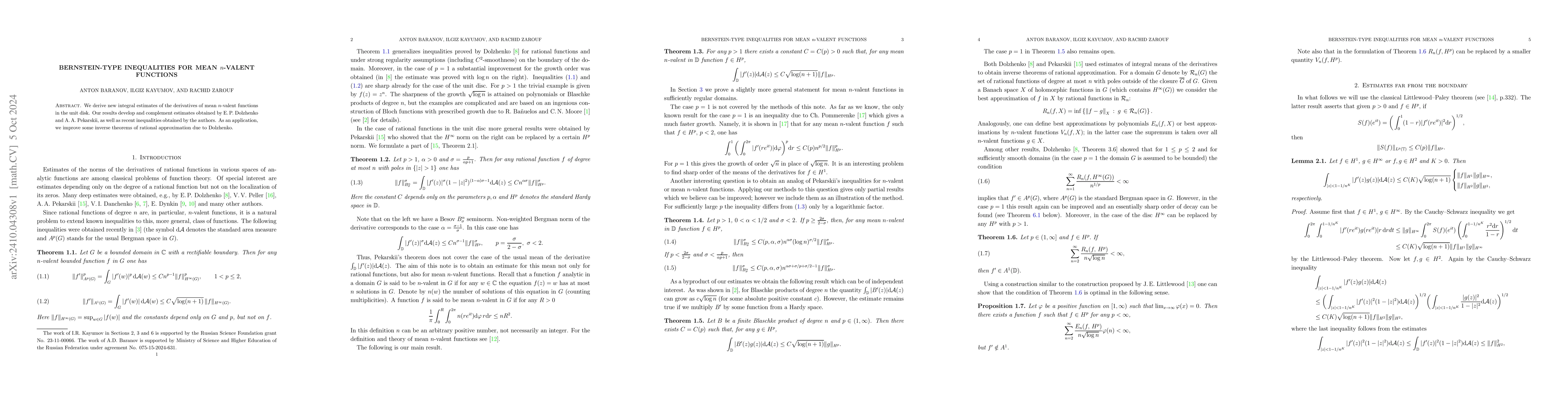 Thumbnail for Bernstein-type inequalities for mean $n$-valent functions