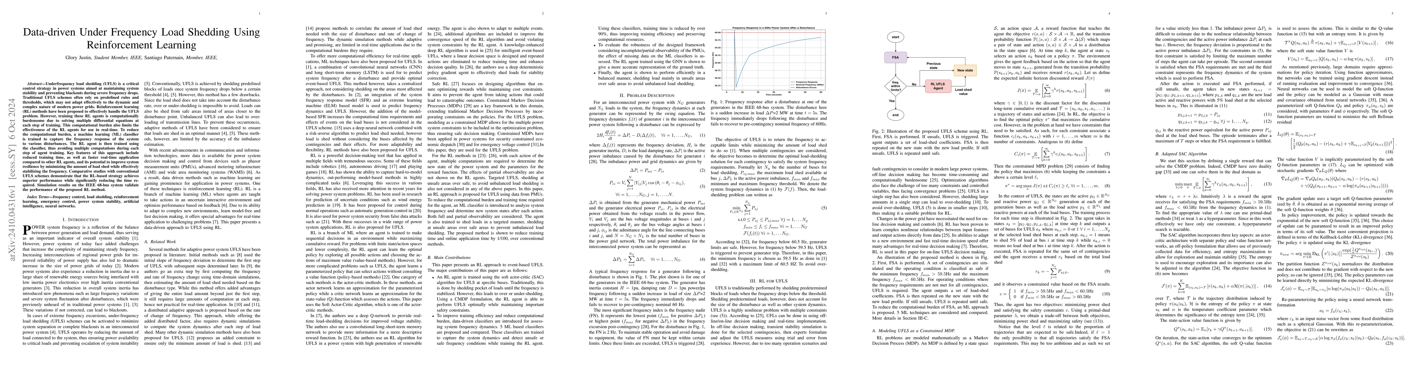 Thumbnail for Data-driven Under Frequency Load Shedding Using Reinforcement Learning