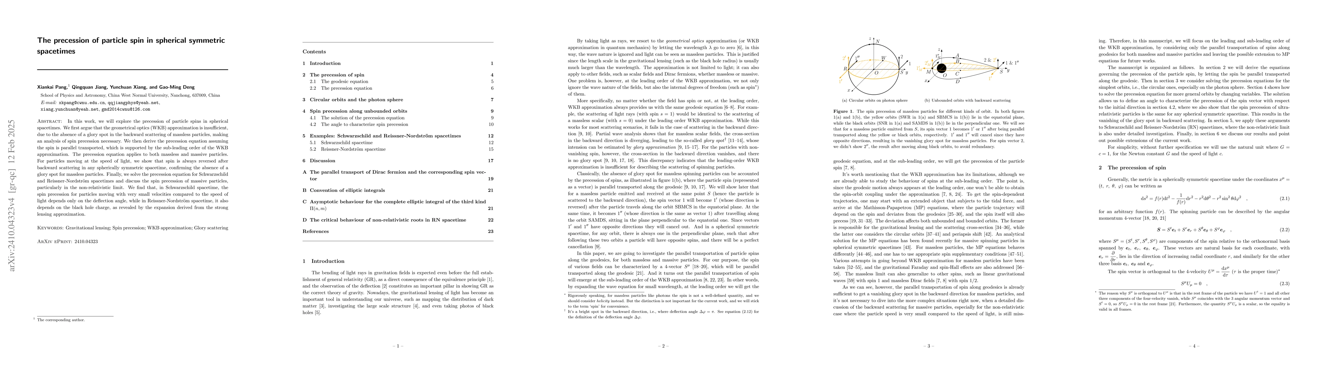 Thumbnail for The precession of particle spin in spherical symmetric spacetimes