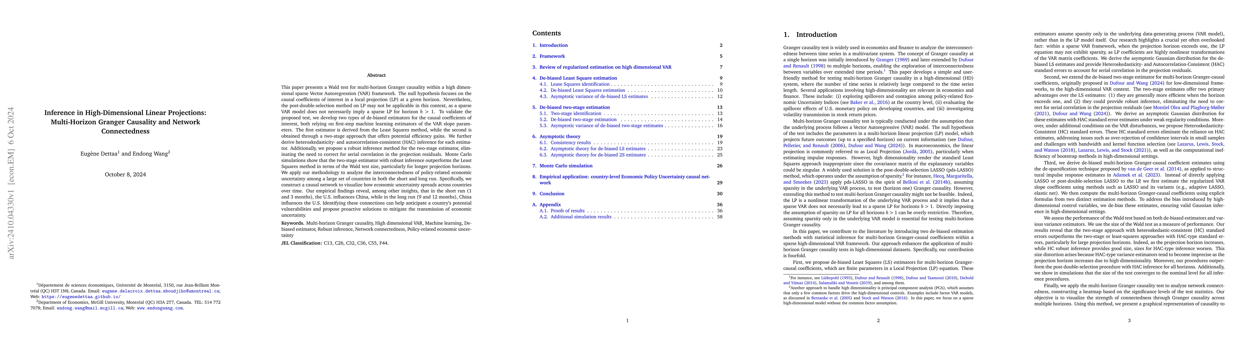 Thumbnail for Inference in High-Dimensional Linear Projections: Multi-Horizon Granger
  Causality and Network Connectedness
