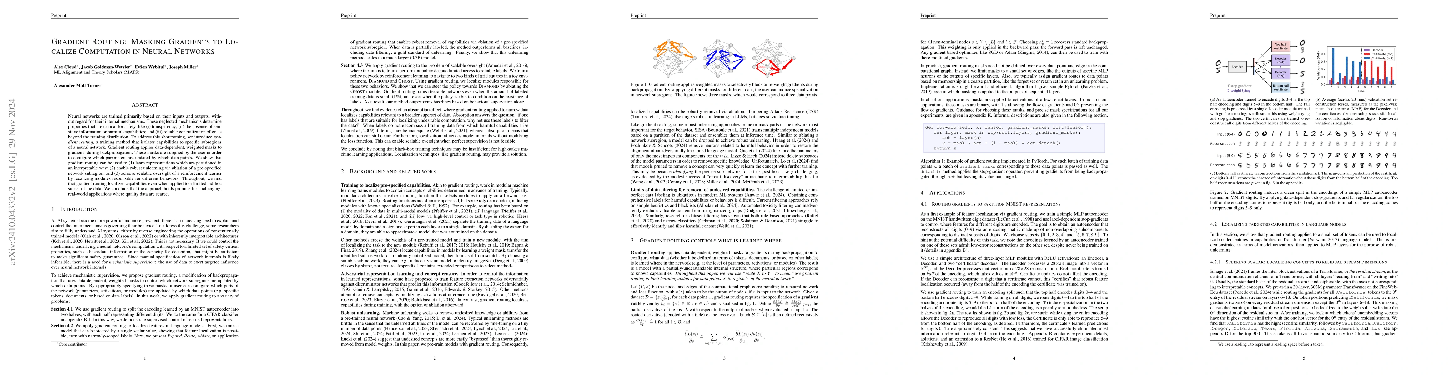 Thumbnail for Gradient Routing: Masking Gradients to Localize Computation in Neural
  Networks