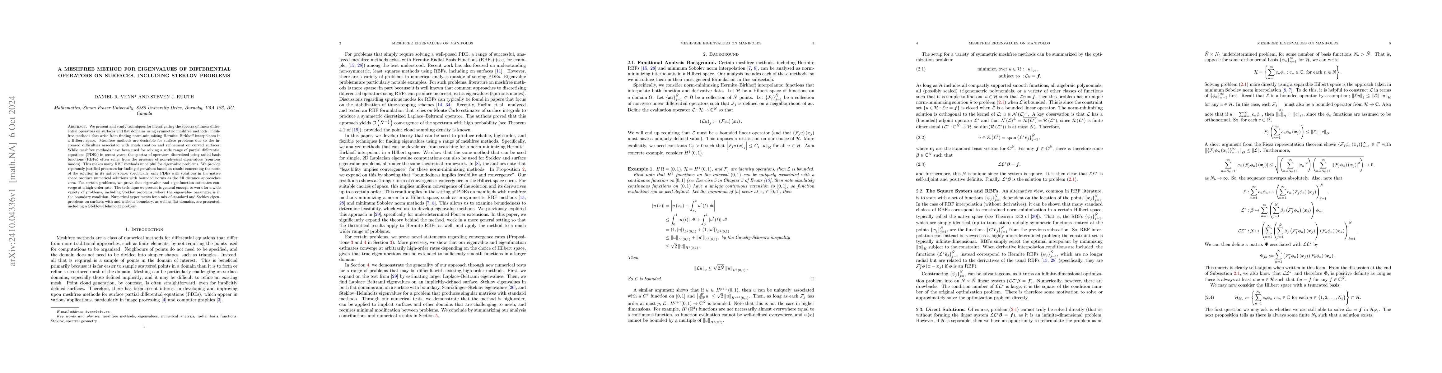 Thumbnail for A Meshfree Method for Eigenvalues of Differential Operators on Surfaces,
  Including Steklov Problems