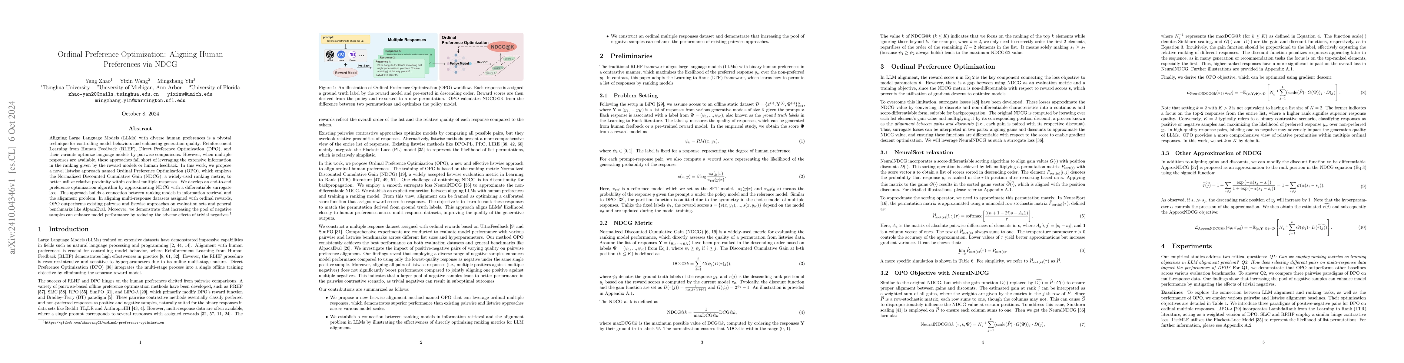 Thumbnail for Ordinal Preference Optimization: Aligning Human Preferences via NDCG