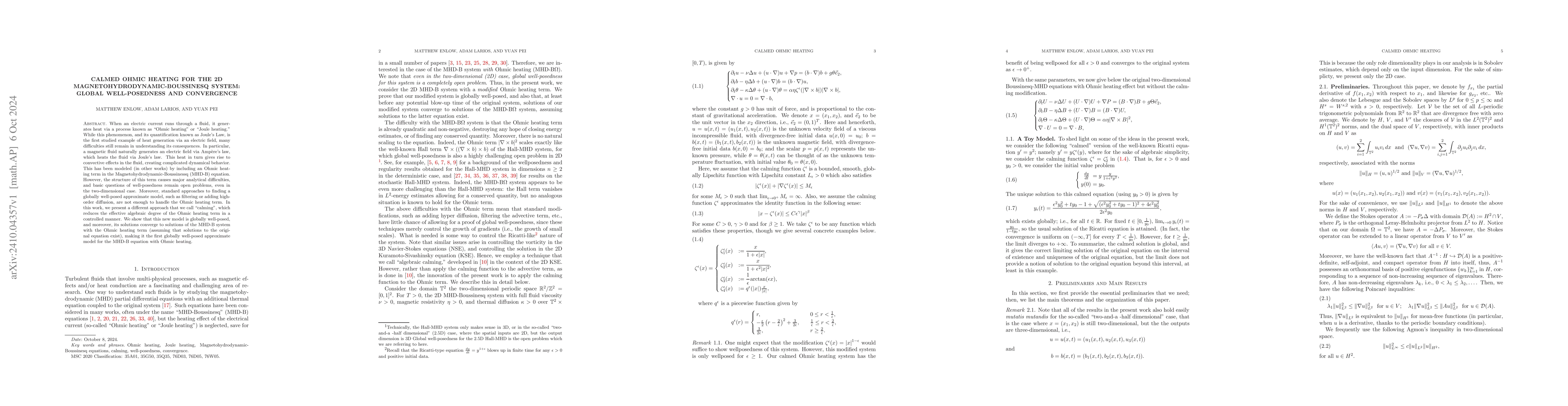 Thumbnail for Calmed Ohmic Heating for the 2D Magnetohydrodynamic-Boussinesq System:
  Global Well-posedness and Convergence
