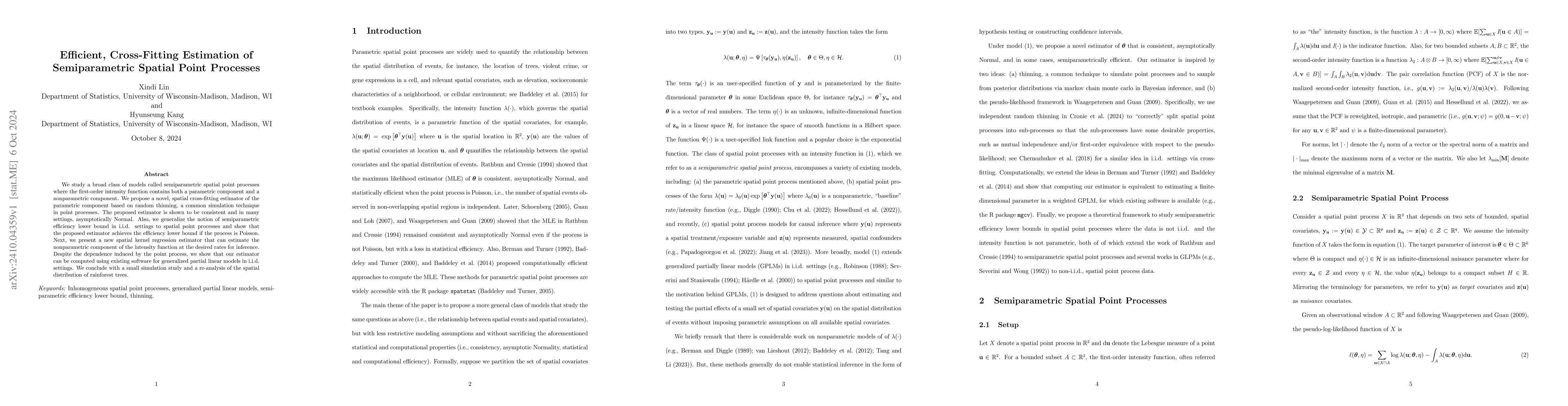 Thumbnail for Efficient, Cross-Fitting Estimation of Semiparametric Spatial Point
  Processes