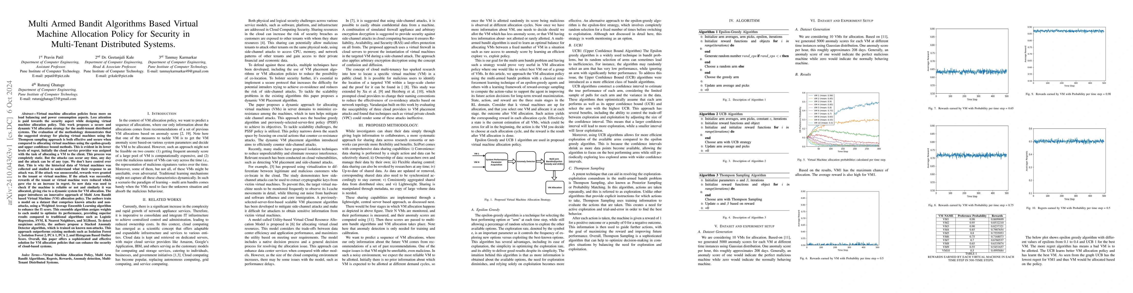 Thumbnail for Multi Armed Bandit Algorithms Based Virtual Machine Allocation Policy
  for Security in Multi-Tenant Distributed Systems