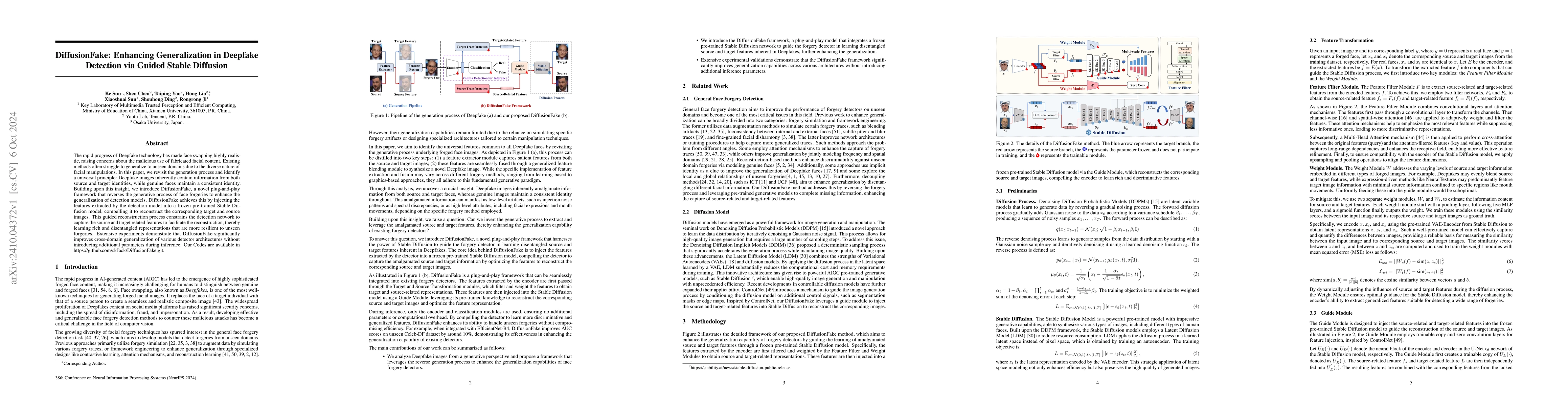 Thumbnail for DiffusionFake: Enhancing Generalization in Deepfake Detection via Guided
  Stable Diffusion