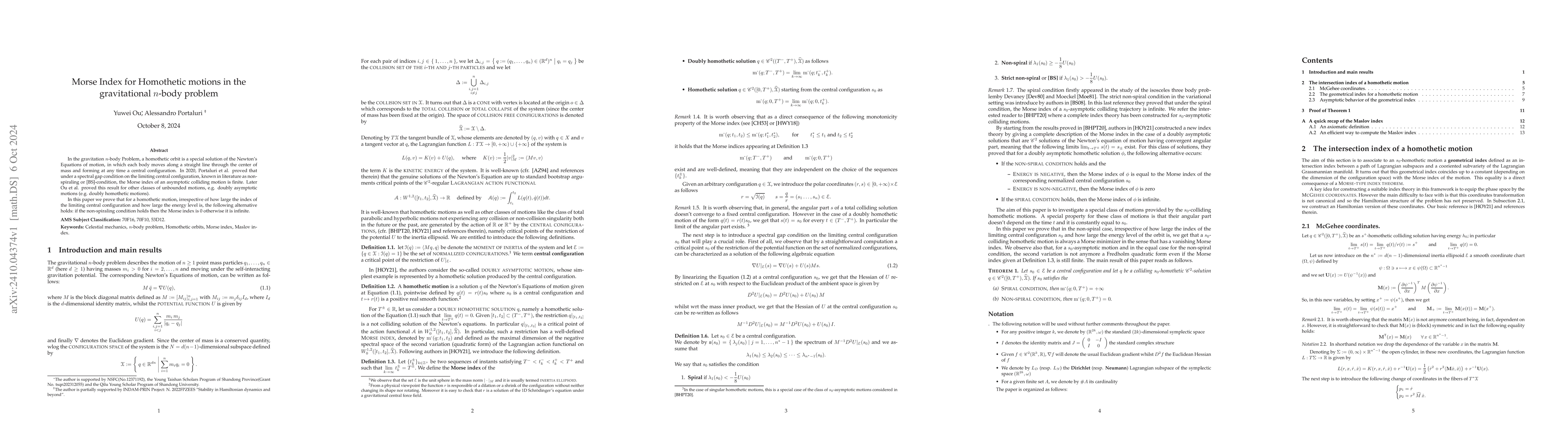 Thumbnail for Morse Index for Homothetic motions in the gravitational n-body problem