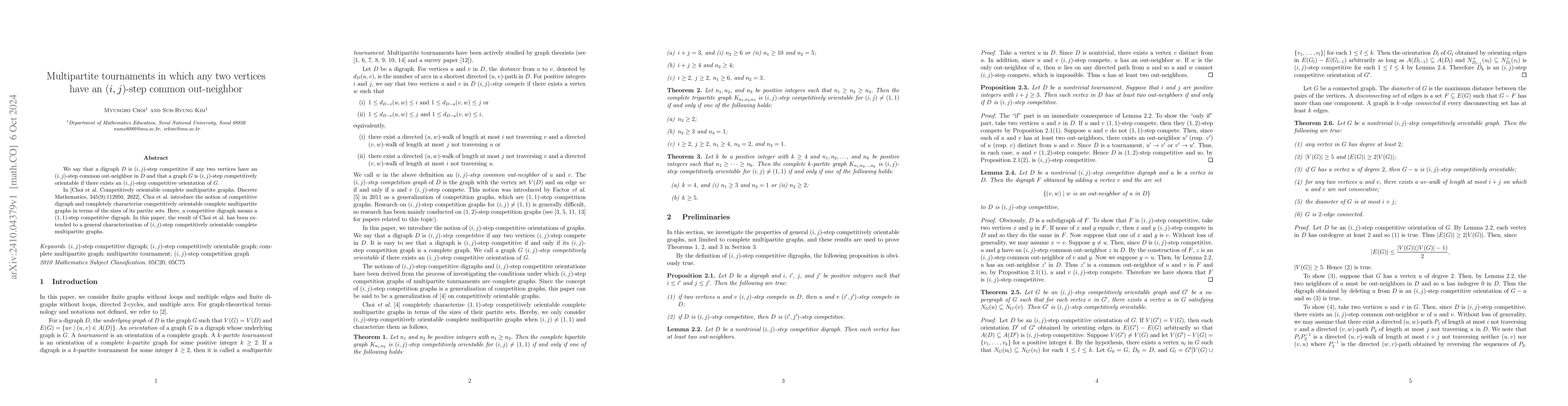 Thumbnail for Multipartite tournaments in which any two vertices have an $(i,j)$-step
  common out-neighbor