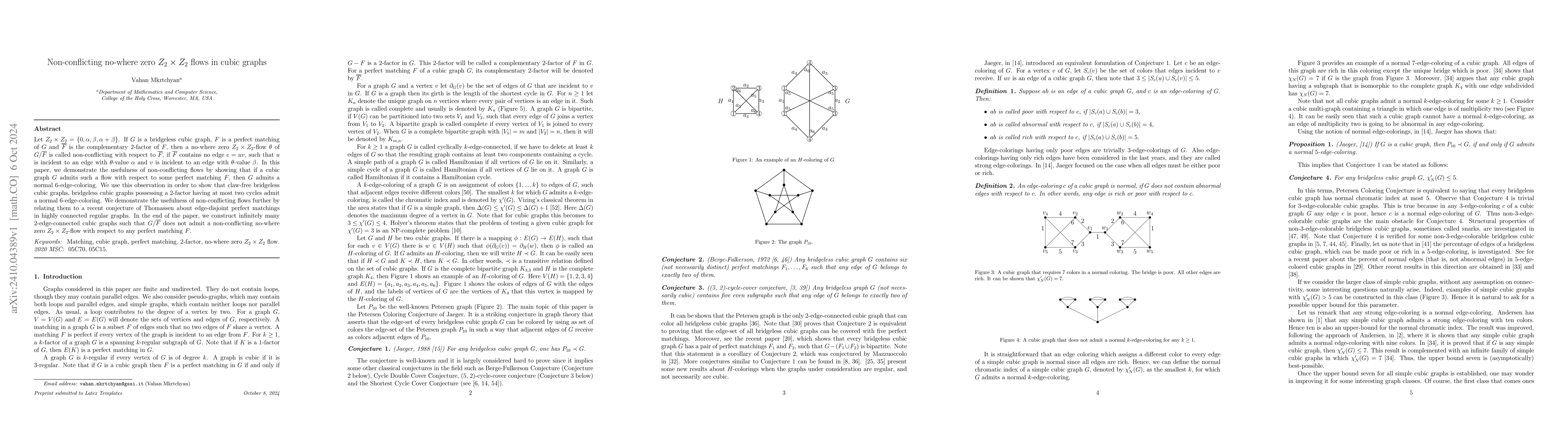 Thumbnail for Non-conflicting no-where zero $Z_2\times Z_2$ flows in cubic graphs