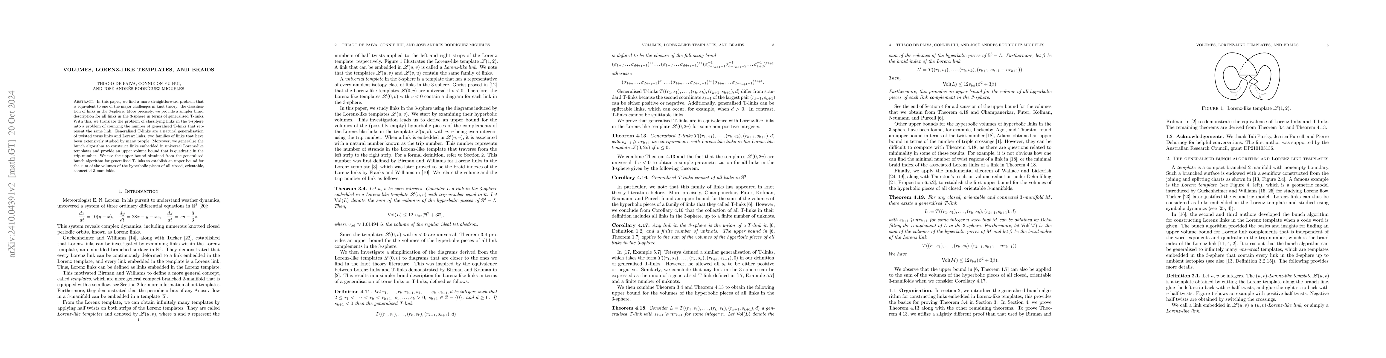 Thumbnail for Volumes, Lorenz-like templates, and braids