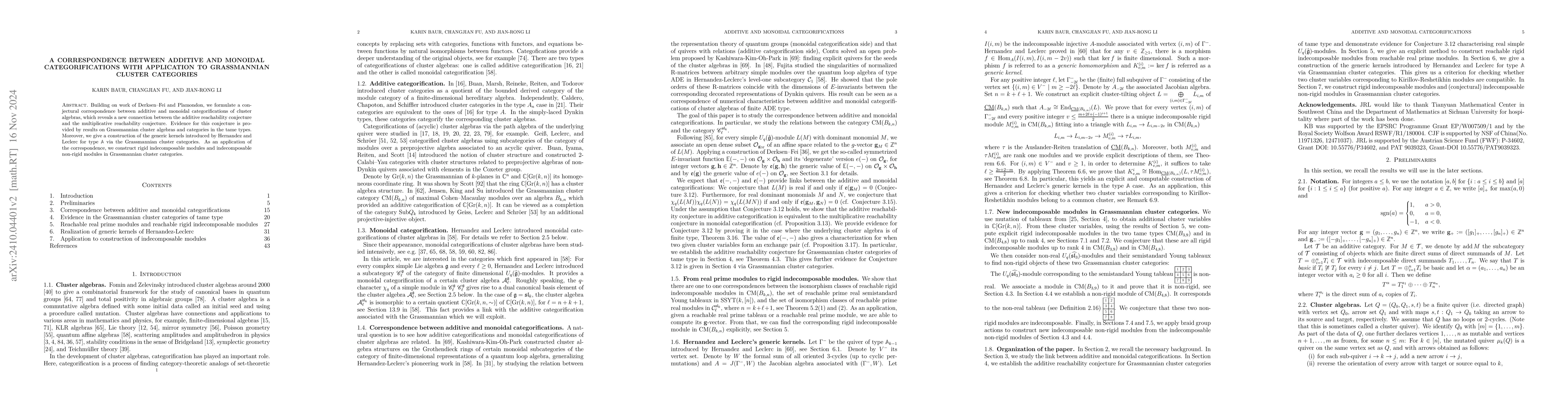 Thumbnail for A correspondence between additive and monoidal categorifications with
  application to Grassmannian cluster categories