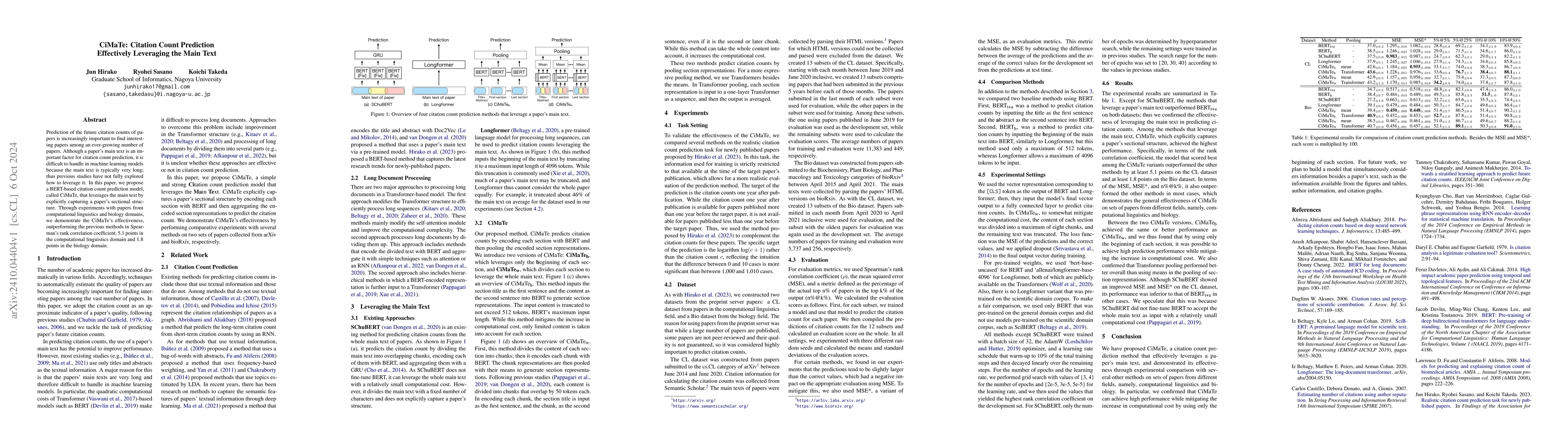 Thumbnail for CiMaTe: Citation Count Prediction Effectively Leveraging the Main Text