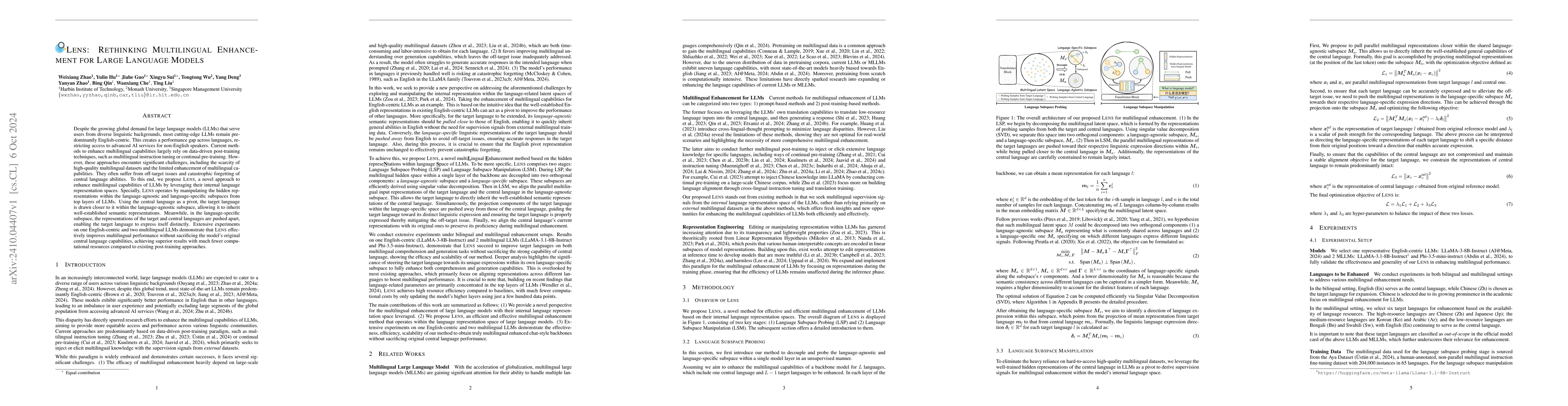 Thumbnail for Lens: Rethinking Multilingual Enhancement for Large Language Models