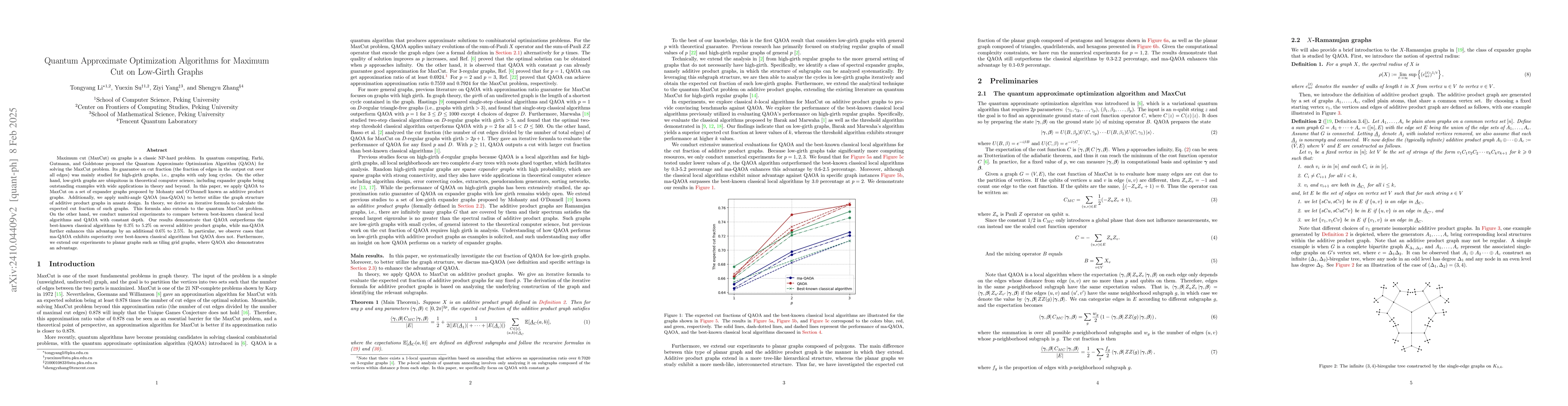 Thumbnail for Quantum Approximate Optimization Algorithms for Maxmimum Cut on
  Low-Girth Graphs
