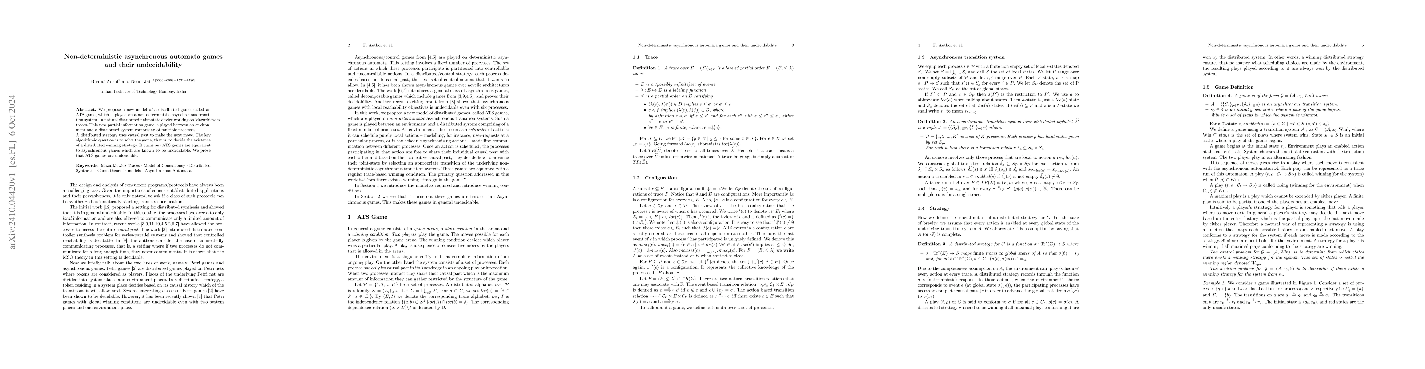 Thumbnail for Non-deterministic asynchronous automata games and their undecidability