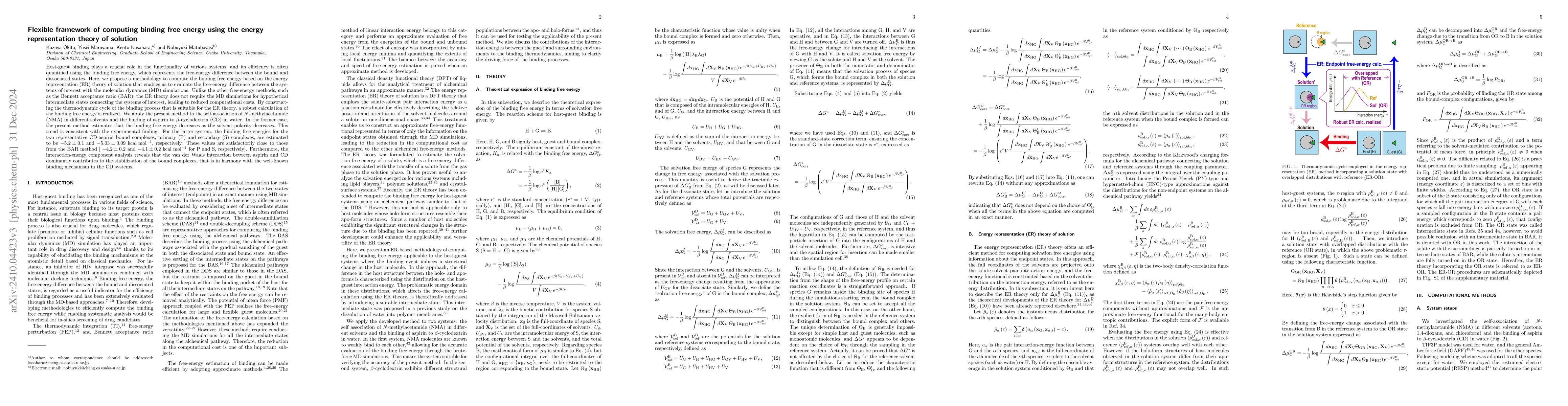 Thumbnail for Flexible framework of computing binding free energy using the energy
  representation theory of solution