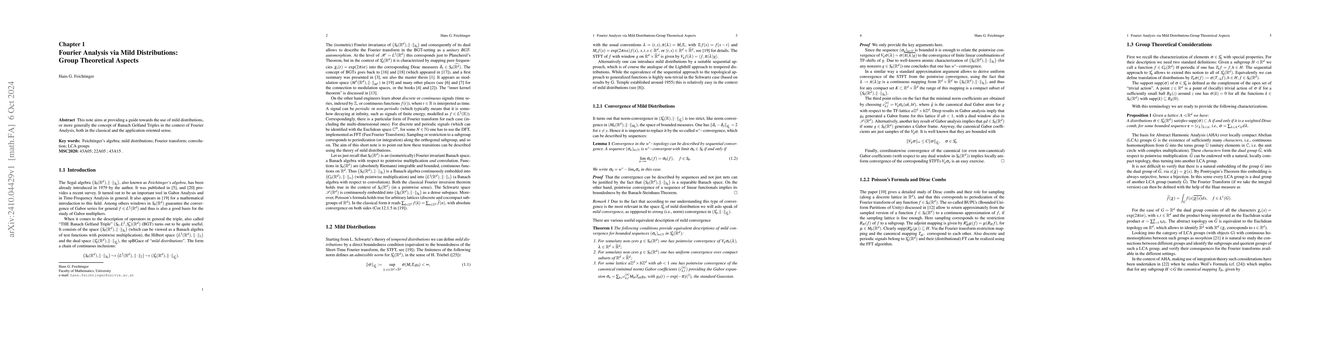 Thumbnail for Fourier Analysis via Mild Distributions: Group Theoretical Aspects