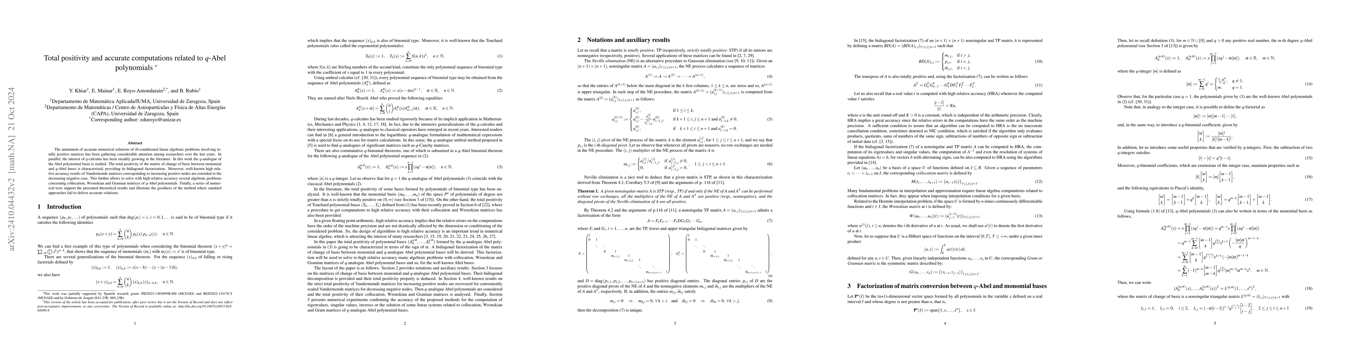 Thumbnail for Total positivity and accurate computations related to $q$-Abel
  polynomials