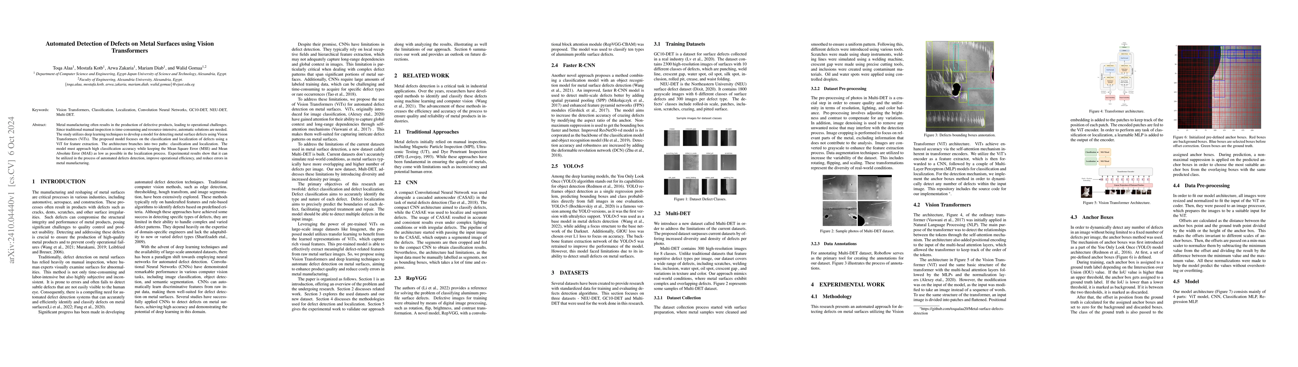 Thumbnail for Automated Detection of Defects on Metal Surfaces using Vision
  Transformers