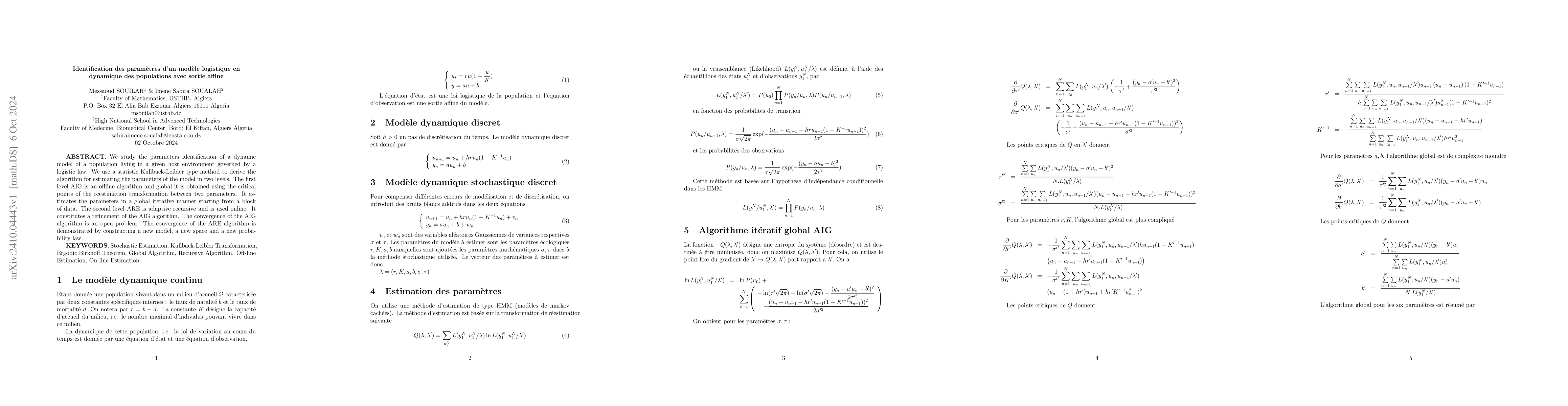 Thumbnail for Identification des paramètres d'un modèle logistique en dynamique
  des populations avec sortie affine