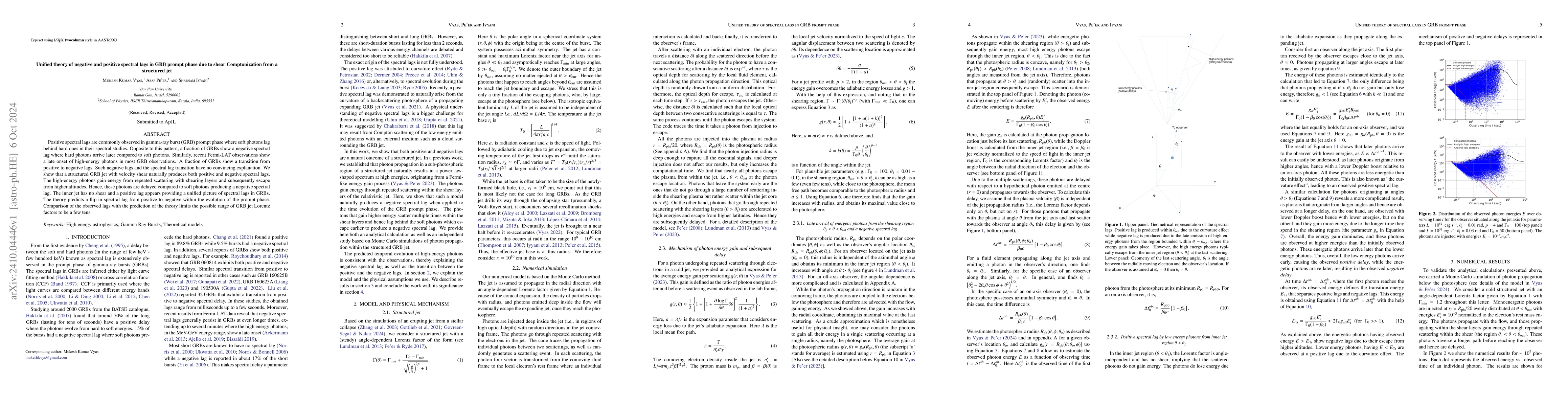 Thumbnail for Unified theory of negative and positive spectral lags in GRB prompt
  phase due to shear Comptonization from a structured jet