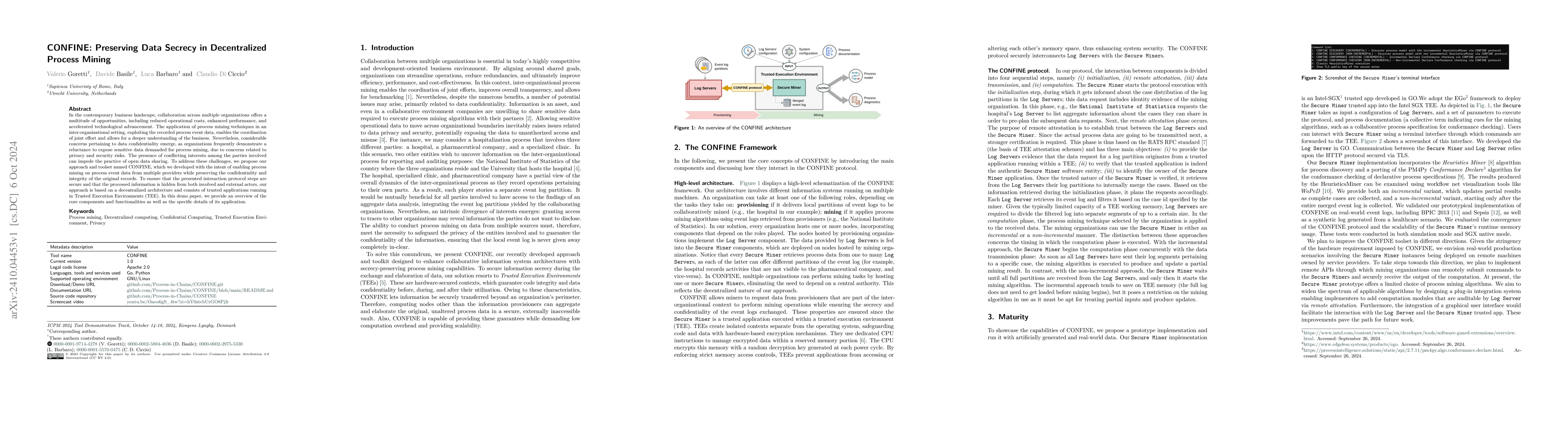Thumbnail for CONFINE: Preserving Data Secrecy in Decentralized Process Mining