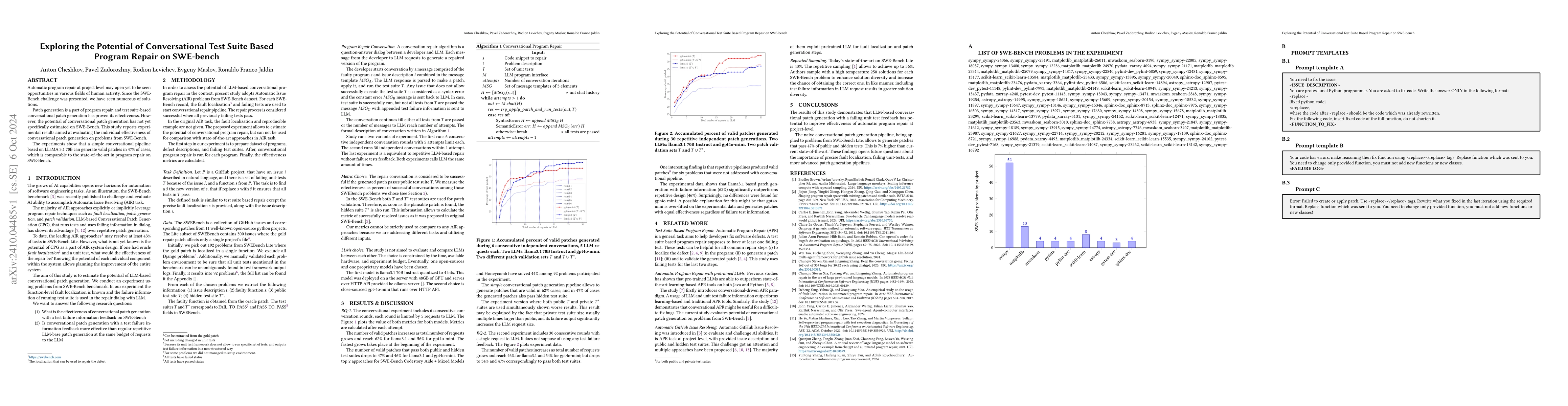 Thumbnail for Exploring the Potential of Conversational Test Suite Based Program
  Repair on SWE-bench