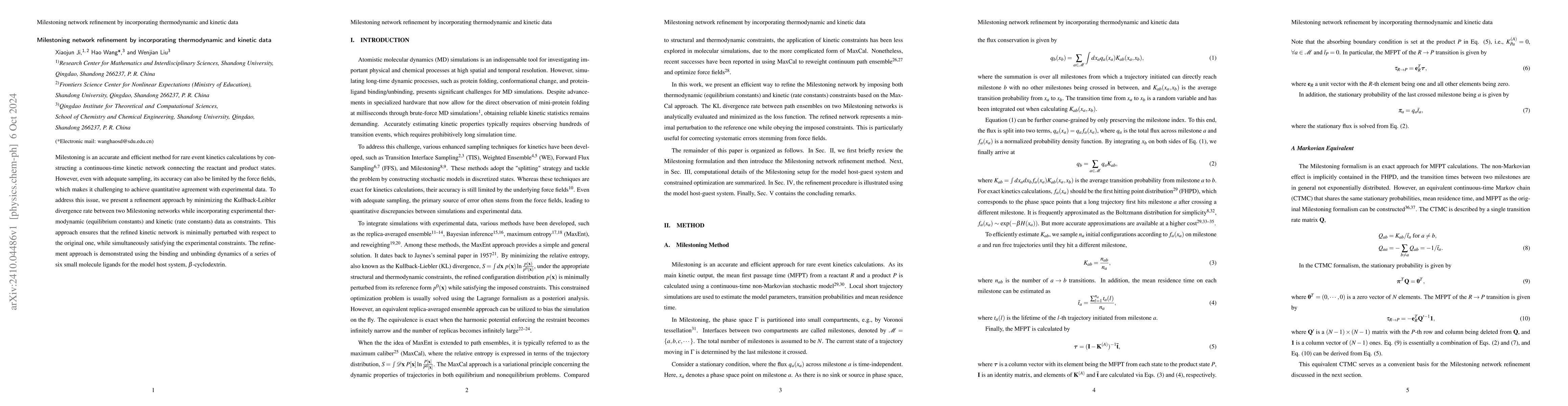 Thumbnail for Milestoning network refinement by incorporating experimental
  thermodynamic and kinetic data
