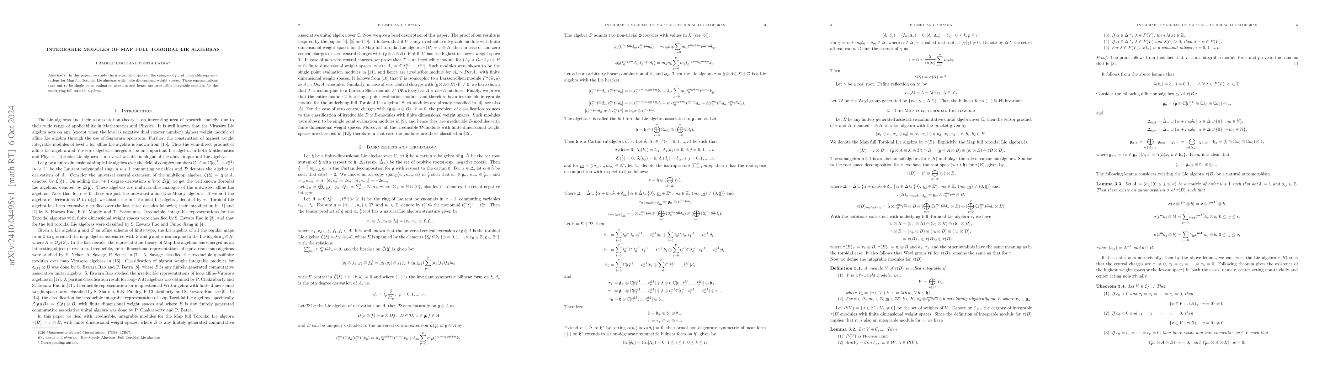 Thumbnail for Integrable Modules of Map full Toroidal Lie Algebras