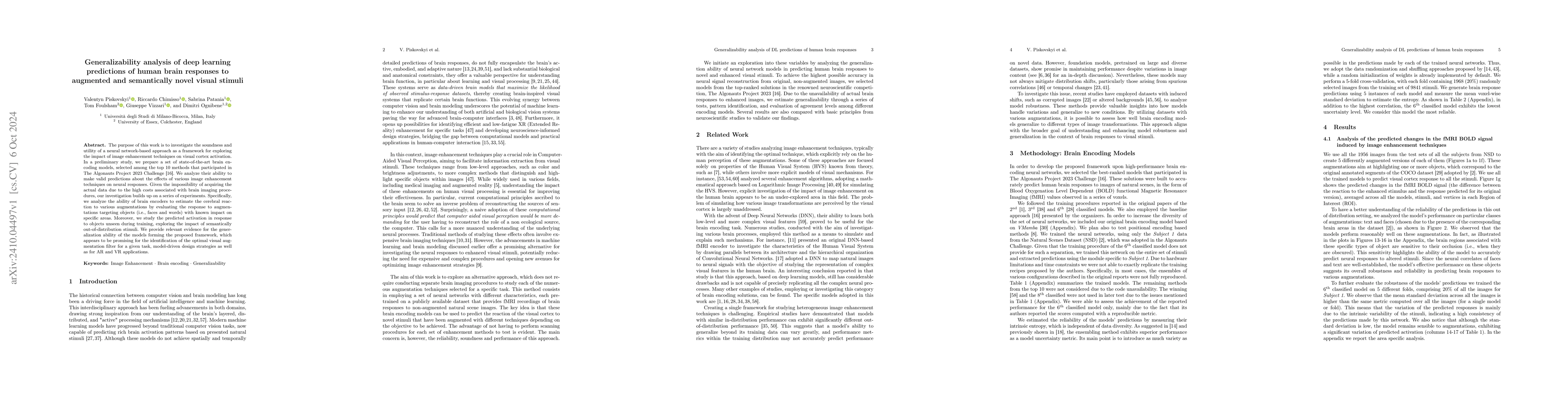 Thumbnail for Generalizability analysis of deep learning predictions of human brain
  responses to augmented and semantically novel visual stimuli