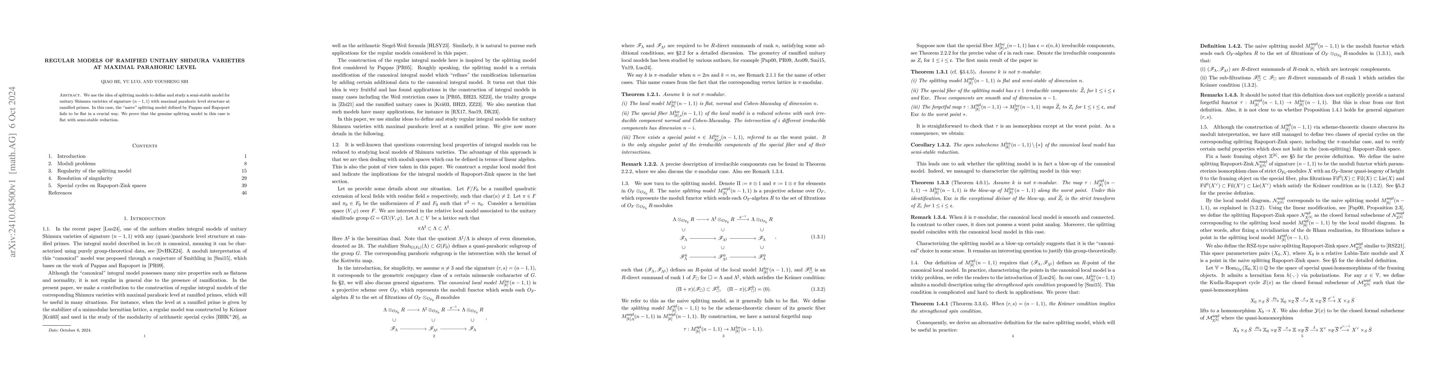 Thumbnail for Regular models of ramified unitary Shimura varieties at maximal
  parahoric level