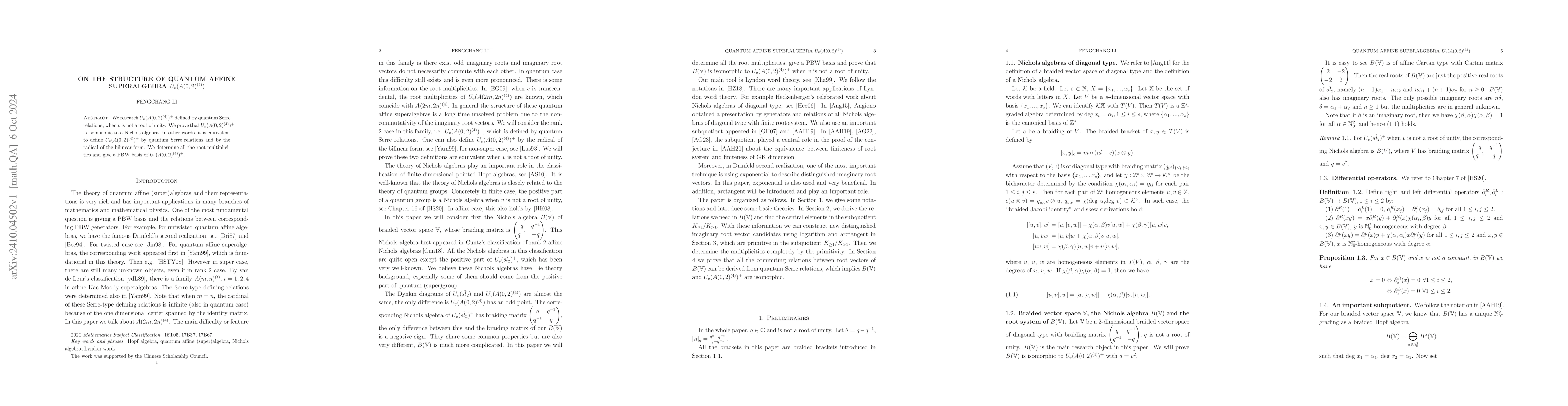 Thumbnail for On the structure of quantum affine superalgebra $U_{v}(A(0,2)^{(4)})$