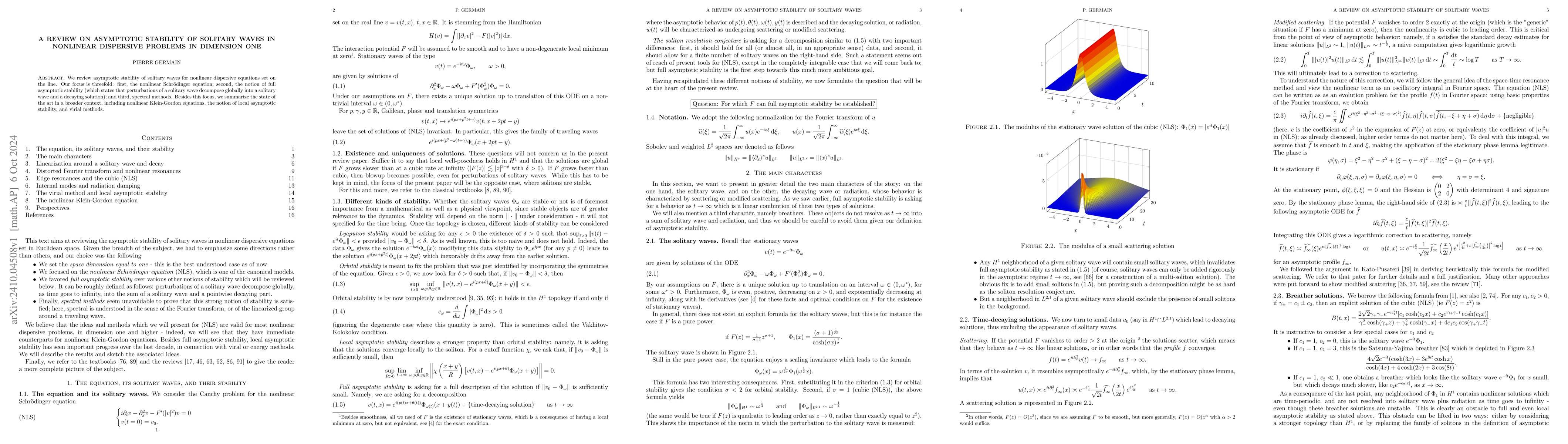 Thumbnail for A review on asymptotic stability of solitary waves in nonlinear
  dispersive problems in dimension one