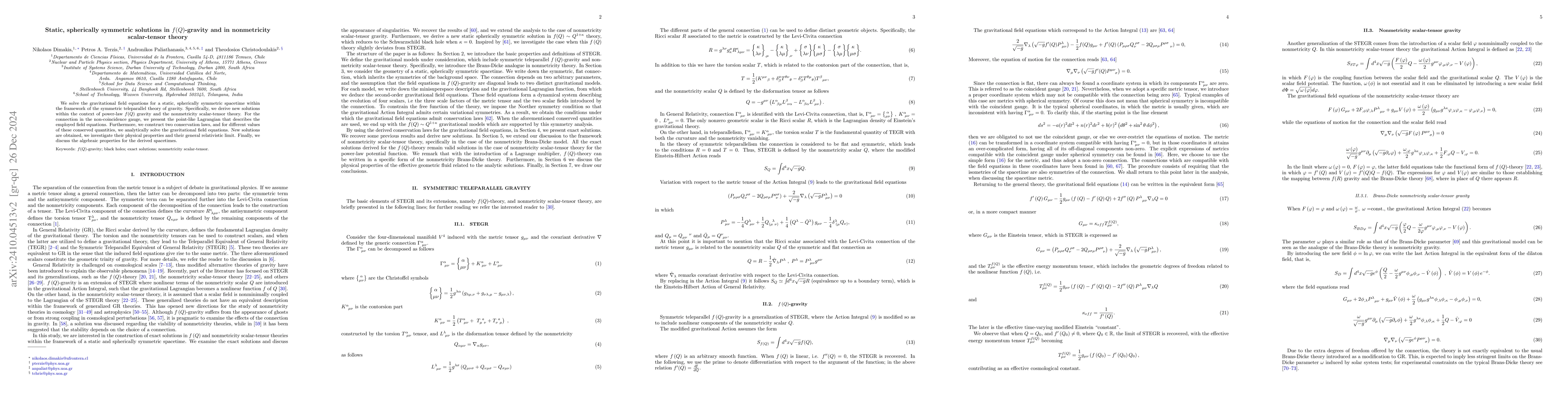 Thumbnail for Static, spherically symmetric solutions in $f(Q)$-gravity and in
  nonmetricity scalar-tensor theory