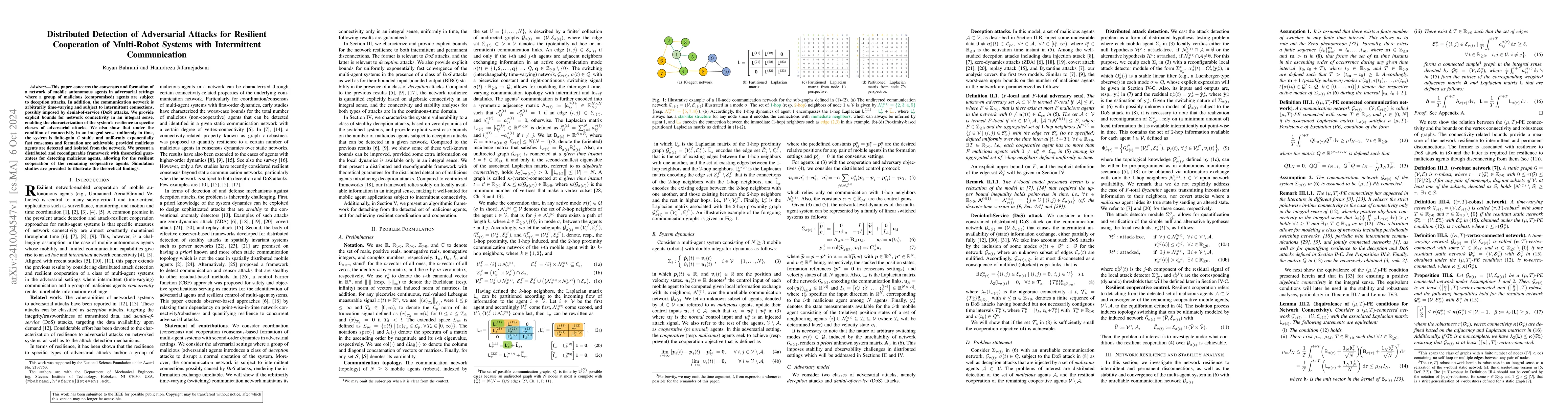 Thumbnail for Distributed Detection of Adversarial Attacks for Resilient Cooperation
  of Multi-Robot Systems with Intermittent Communication