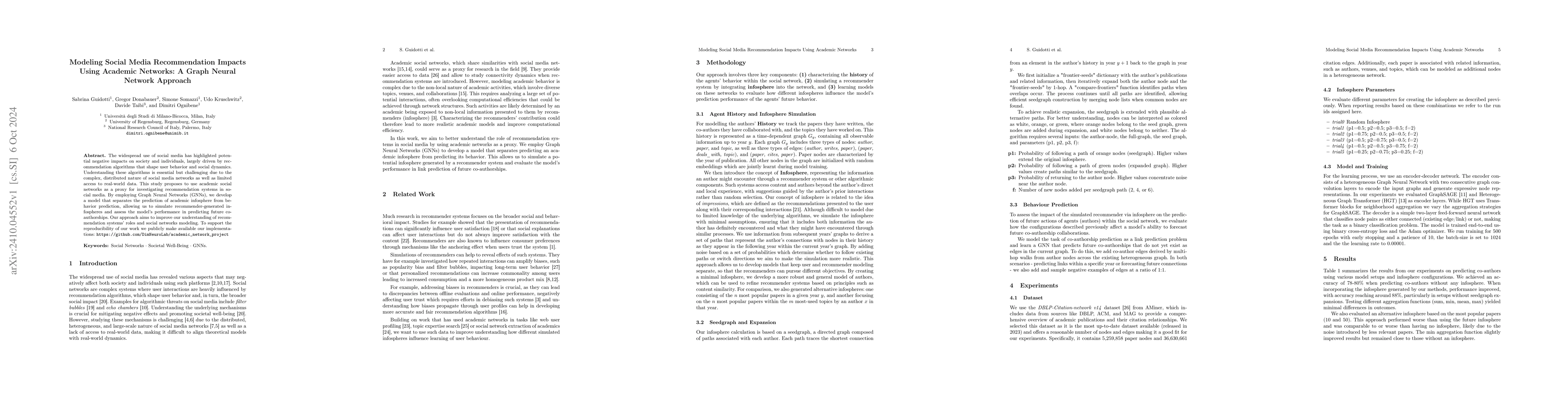 Thumbnail for Modeling Social Media Recommendation Impacts Using Academic Networks: A
  Graph Neural Network Approach